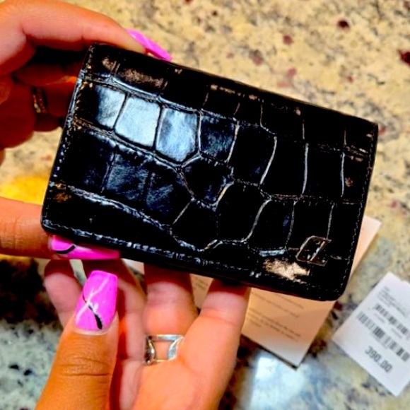 NEW Christian Louboutin Loubeka Croc Embossed Patent Leather Business Card Case - Picture 1 of 9